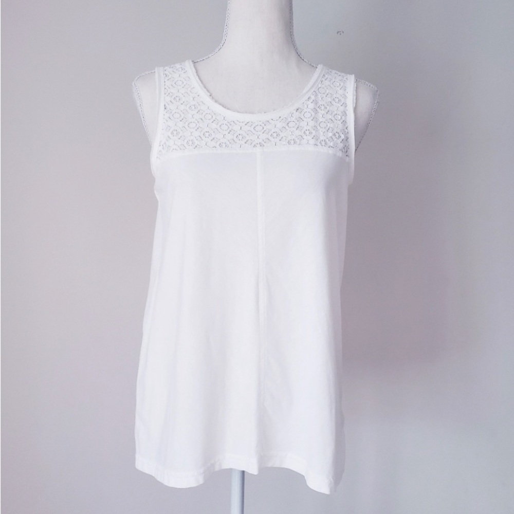prAna Cassi Tank Top white With Lace & Raw Edged Neckline Organic Cotton Blend M - Picture 2 of 8